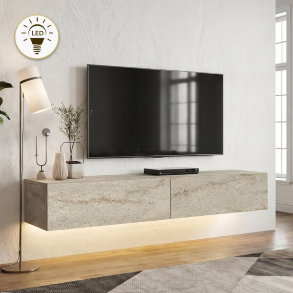 Έπιπλο τηλεόρασης επιτοίχιο Aristo Megapap με LED χρώμα travertine 135×31,6×25εκ.