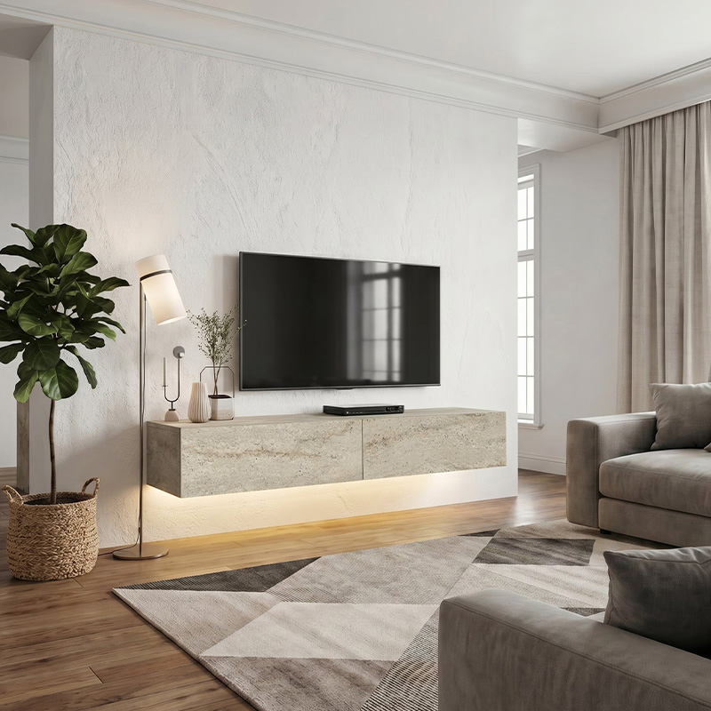 Έπιπλο τηλεόρασης επιτοίχιο Aristo Megapap με LED χρώμα travertine 135x31,6x25εκ. - Image 8