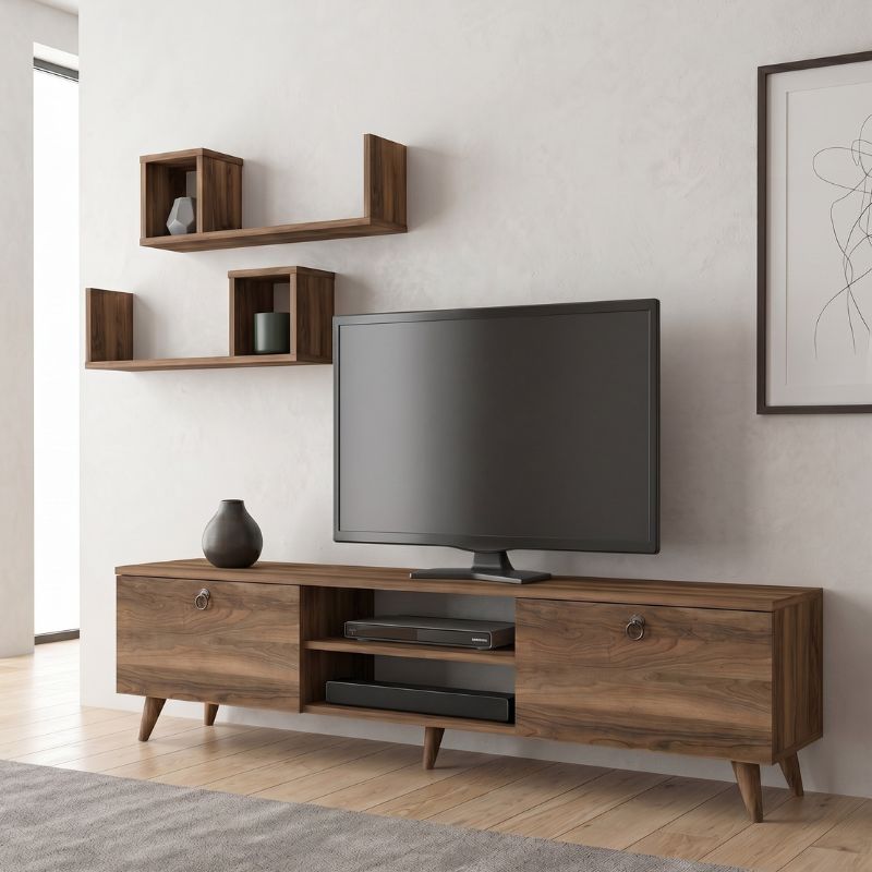 Έπιπλο τηλεόρασης Seddra Megapap χρώμα καρυδί 180×31,5×45εκ.