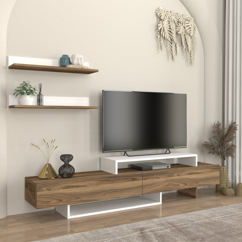 Έπιπλο τηλεόρασης Nirvana Megapap χρώμα καρυδί – λευκό 180×31,3×41,7εκ.