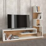 Έπιπλο τηλεόρασης Metehan Megapap χρώμα λευκό – sapphire oak 149,5×29,5×120εκ.