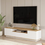 Έπιπλο τηλεόρασης Fedya Megapap χρώμα λευκό – sapphire oak 180x45x44,6εκ.