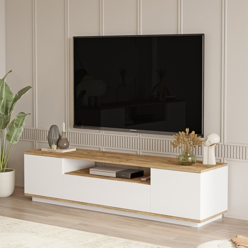 Έπιπλο τηλεόρασης Fedya Megapap χρώμα λευκό – sapphire oak 180x45x44,6εκ.