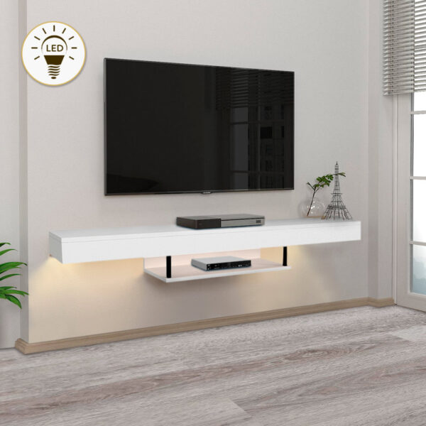 Έπιπλο τηλεόρασης επιτοίχιο Albares Megapap με LED χρώμα λευκό 150×29,6×22εκ.