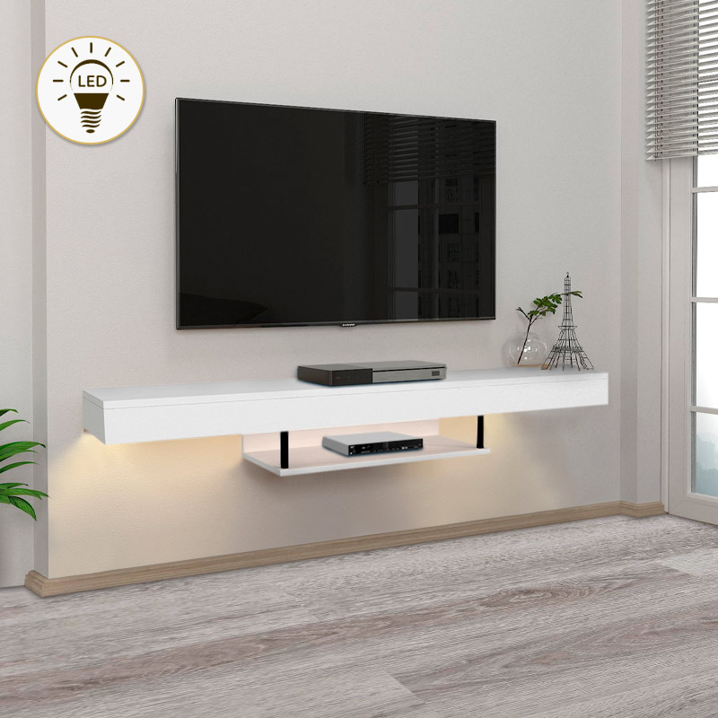 Έπιπλο τηλεόρασης επιτοίχιο Albares Megapap με LED χρώμα λευκό 150×29,6×22εκ.