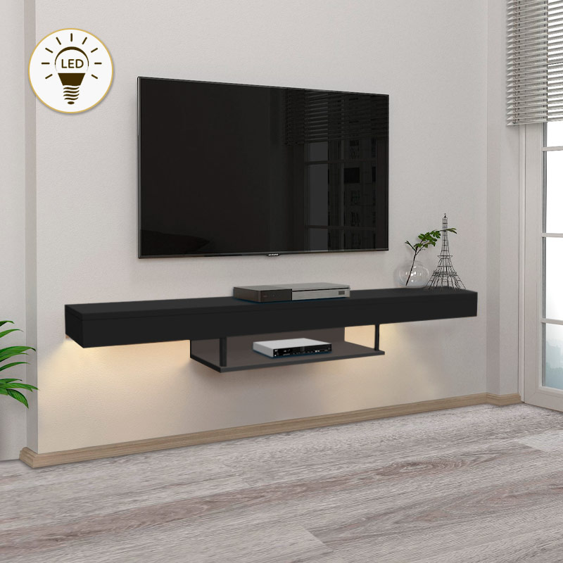 Έπιπλο τηλεόρασης επιτοίχιο Albares Megapap με LED χρώμα μαύρο 150×29,6×22εκ.
