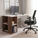 Γραφείο εργασίας Coral Megapap χρώμα λευκό – καρυδί 140x60x75εκ.