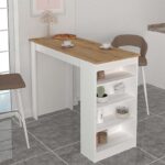 Τραπέζι μπαρ Monaco Megapap χρώμα λευκό – sapphire oak 120×51,6×101,8εκ.