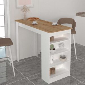Τραπέζι μπαρ Monaco Megapap χρώμα λευκό - sapphire oak 120x51,6x101,8εκ.