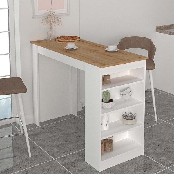 Τραπέζι μπαρ Monaco Megapap χρώμα λευκό – sapphire oak 120×51,6×101,8εκ.