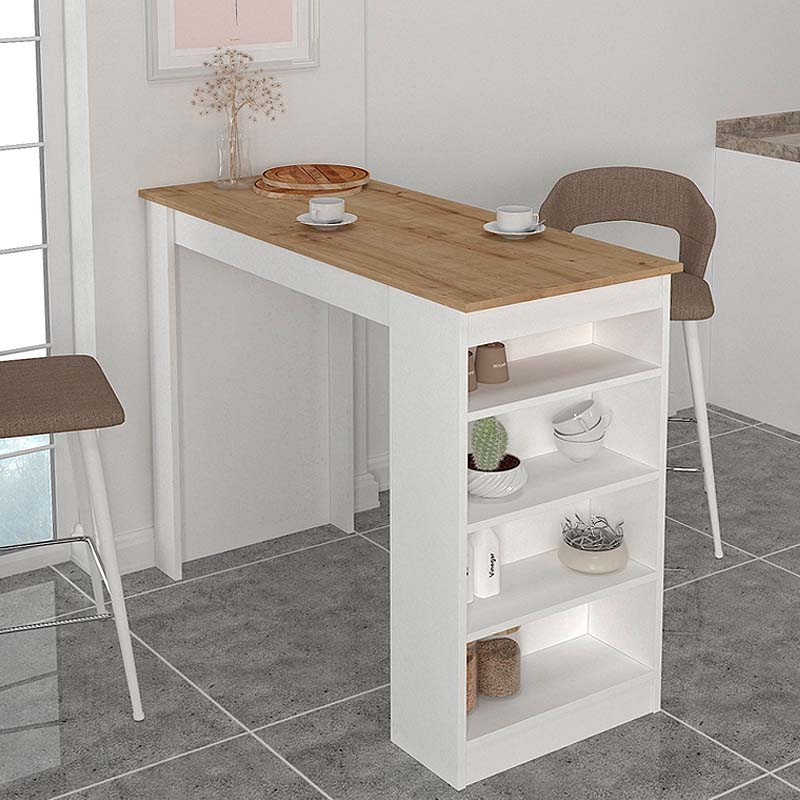 Τραπέζι μπαρ Monaco Megapap χρώμα λευκό – sapphire oak 120×51,6×101,8εκ.