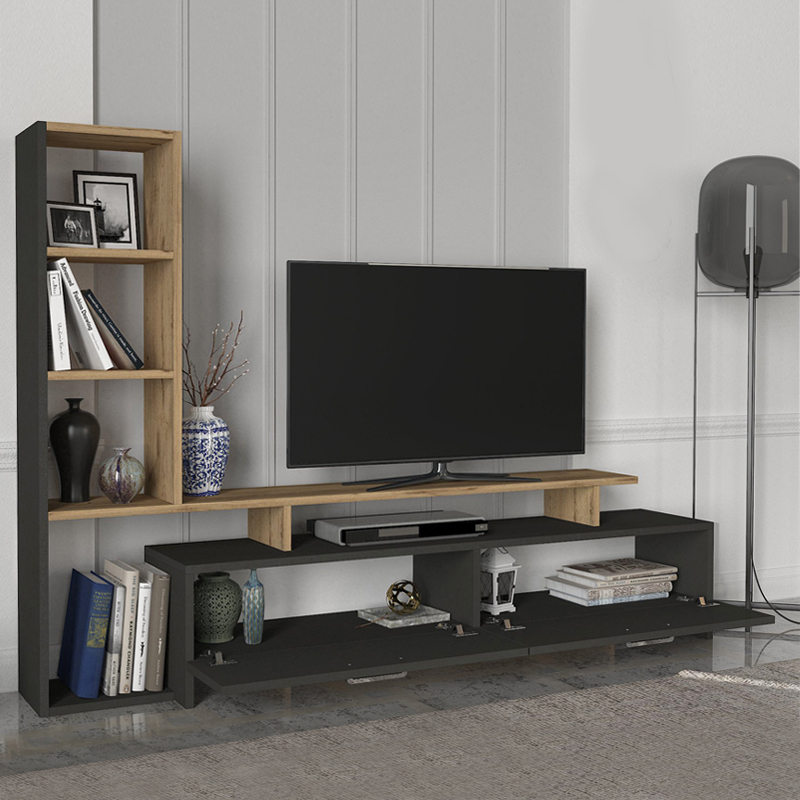 Σύνθεση τηλεόρασης Simal Megapap με LED χρώμα ανθρακί - sepet oak 168,2x31,3x120εκ. - Image 2