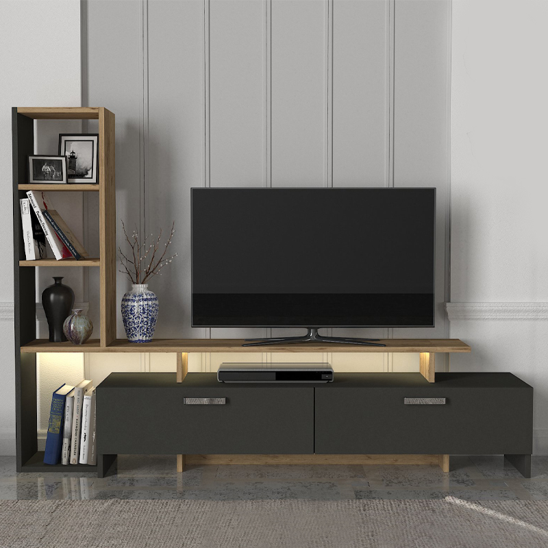 Σύνθεση τηλεόρασης Simal Megapap με LED χρώμα ανθρακί - sepet oak 168,2x31,3x120εκ. - Image 3
