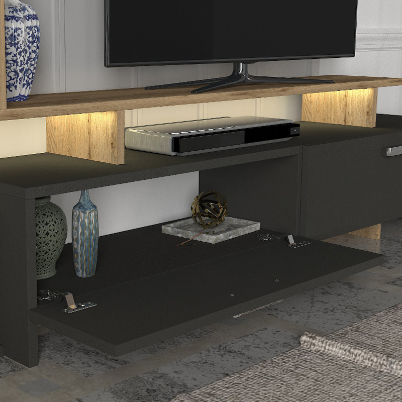 Σύνθεση τηλεόρασης Simal Megapap με LED χρώμα ανθρακί - sepet oak 168,2x31,3x120εκ. - Image 4