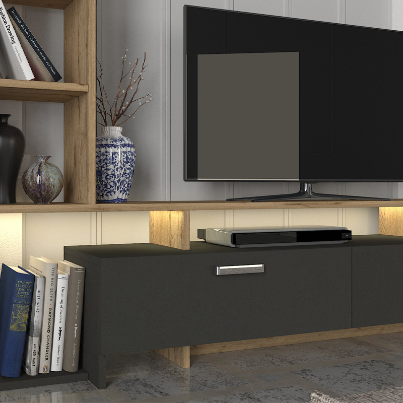 Σύνθεση τηλεόρασης Simal Megapap με LED χρώμα ανθρακί - sepet oak 168,2x31,3x120εκ. - Image 5