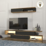 Σύνθεση τηλεόρασης Manet Megapap με LED χρώμα sepet oak – ανθρακί 180×29,5×39εκ.