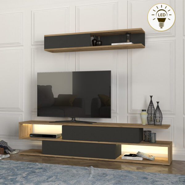 Σύνθεση τηλεόρασης Manet Megapap με LED χρώμα sepet oak – ανθρακί 180×29,5×39εκ.