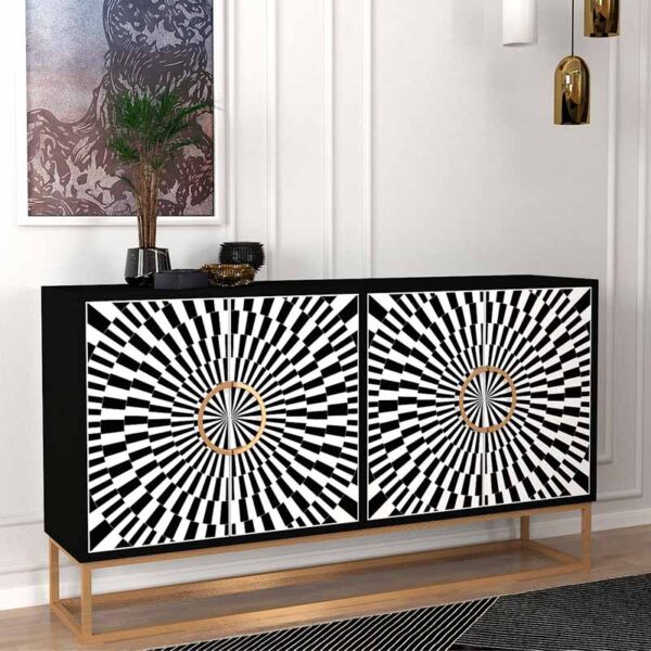 Μπουφές Gradel Megapap χρώμα μαύρο – ασπρόμαυρο 150x35x83,6εκ.