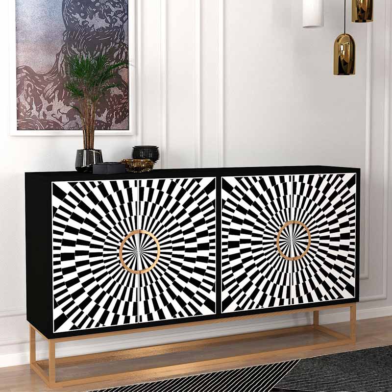 Μπουφές Gradel Megapap χρώμα μαύρο – ασπρόμαυρο 150x35x83,6εκ.
