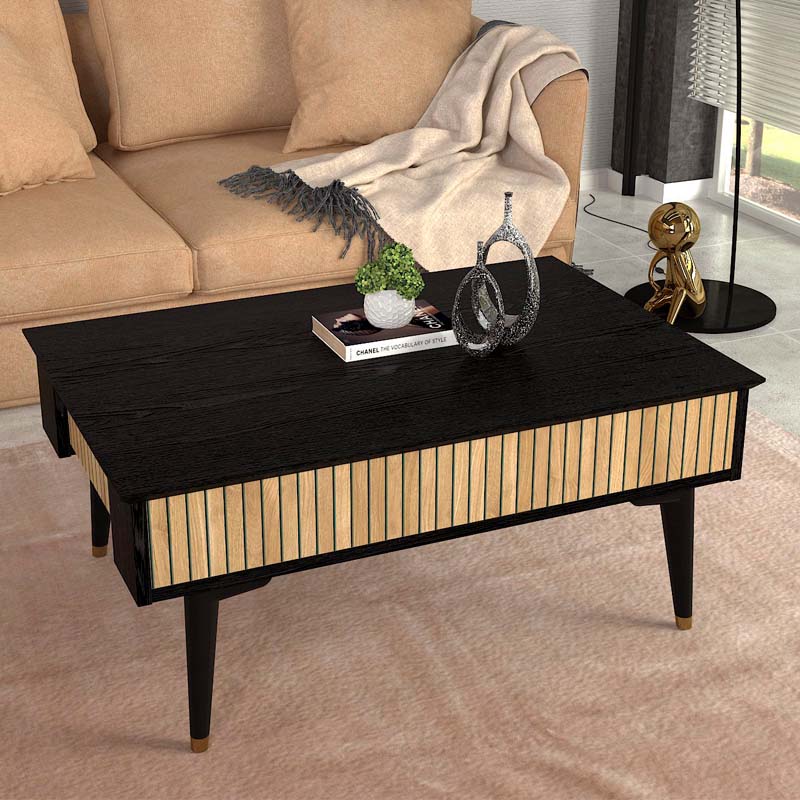 Τραπεζάκι σαλονιού Bolea Megapap χρώμα modern black – φυσικό οξιάς 90x60x38,6εκ.