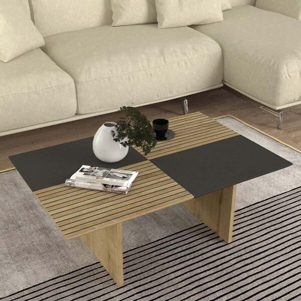 Τραπεζάκι σαλονιού Venita Megapap χρώμα sapphire oak – ανθρακί 90x60x33,8εκ.