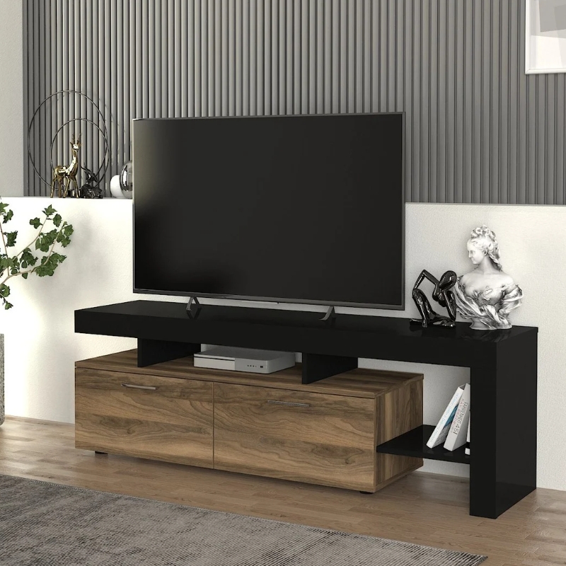 Έπιπλο τηλεόρασης Acnes Megapap χρώμα μαύρο – καρυδί 160x40x53εκ.