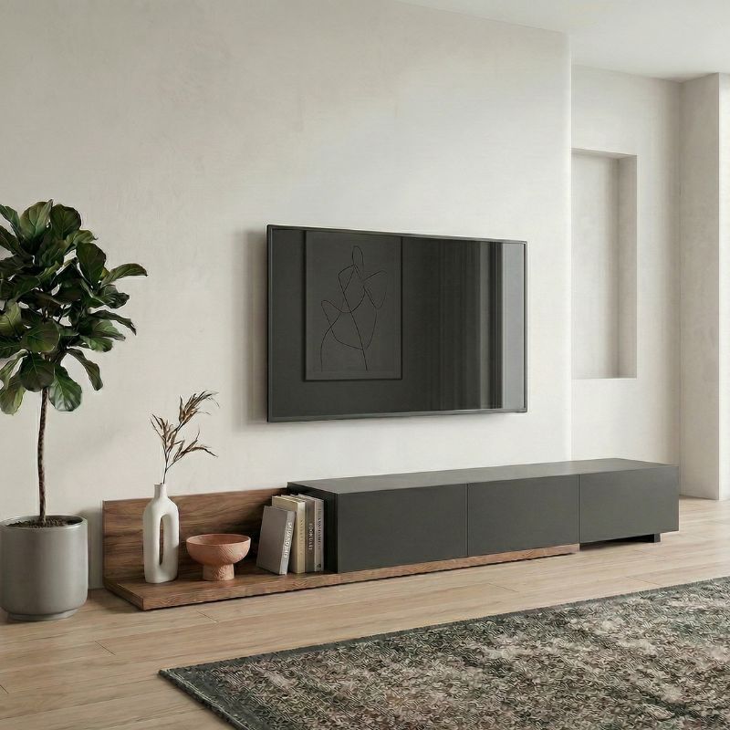 Έπιπλο τηλεόρασης Enstey Megapap επεκτεινόμενο χρώμα καρυδί – ανθρακί 260×41,8×33,5εκ.