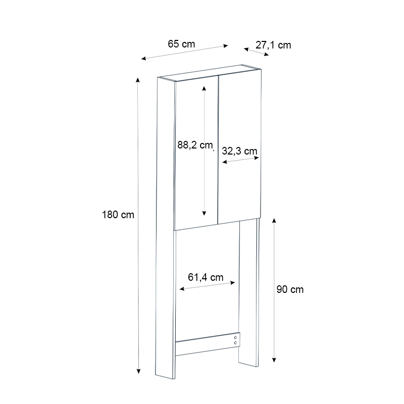 Έπιπλο πλυντηρίου Romme Megapap χρώμα λευκό 65x27,1x180εκ. - Image 6