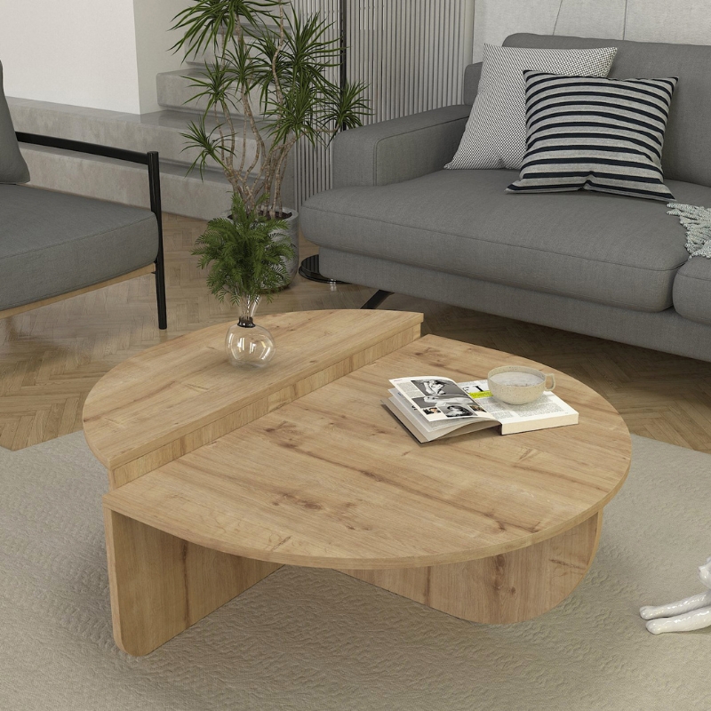 Τραπεζάκι σαλονιού Nilvia Megapap χρώμα sapphire oak Ø85×35εκ.