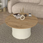 Τραπεζάκι σαλονιού Bohema Megapap χρώμα ivory – sepet oak Ø85×43,2εκ.