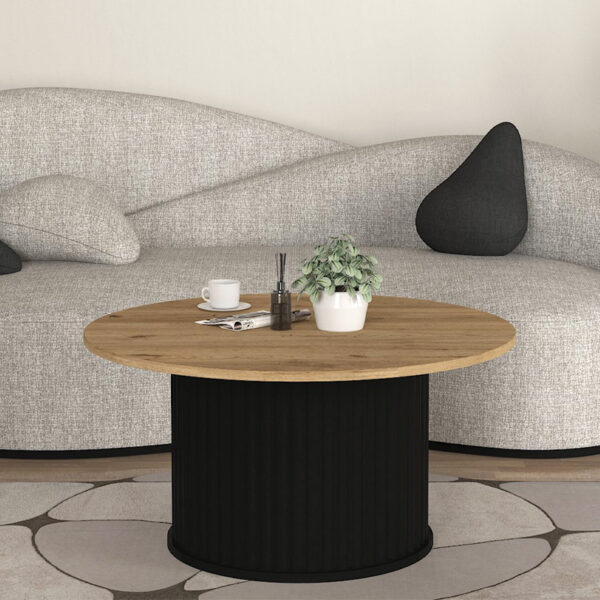 Τραπεζάκι σαλονιού Bohema Megapap χρώμα μαύρο – sepet oak Ø85×43,2εκ.