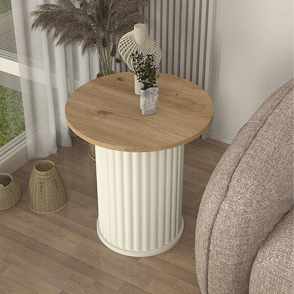 Τραπεζάκι βοηθητικό Bohema Megapap χρώμα ivory – sepet oak Ø50×53,2εκ.