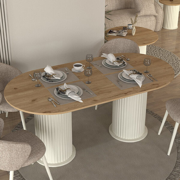 Τραπέζι Bohema Megapap χρώμα ivory – sepet oak 180x90x77,7εκ.