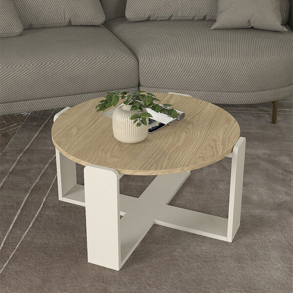 Τραπεζάκι σαλονιού Rebel Megapap χρώμα rota oak – sandstone Ø70×38εκ.