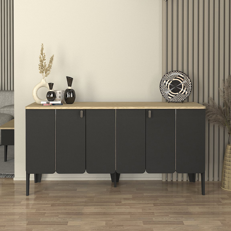 Μπουφές Pedro Megapap χρώμα ανθρακί – rota oak 150x45x75εκ.