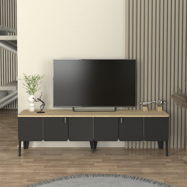 Έπιπλο τηλεόρασης Pedro Megapap χρώμα ανθρακί – rota oak 180x35x50,7εκ.