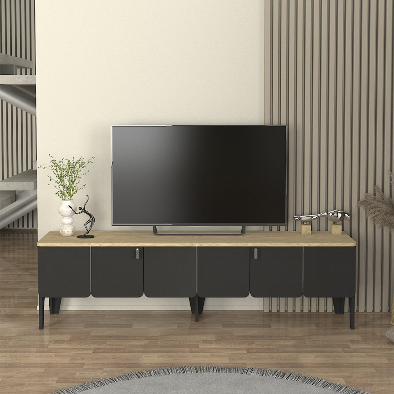 Έπιπλο τηλεόρασης Pedro Megapap χρώμα ανθρακί – rota oak 180x35x50,7εκ.