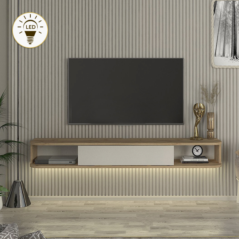 Έπιπλο τηλεόρασης επιτοίχιο Cross Megapap με LED χρώμα sepet oak – sandstone 150×29,6×19,2εκ.