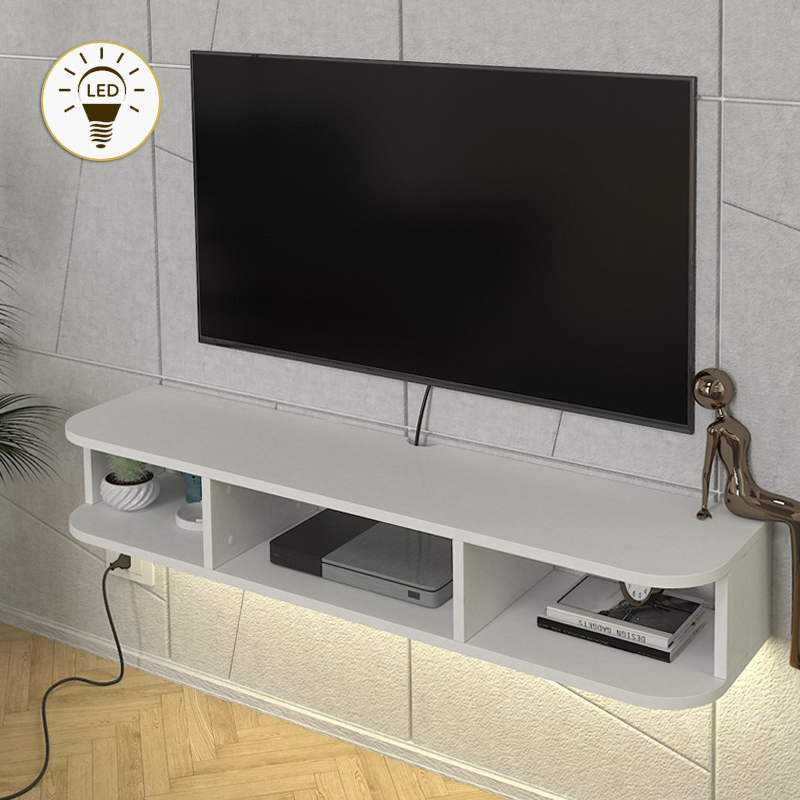 Έπιπλο τηλεόρασης επιτοίχιο Bask Megapap με LED χρώμα λευκό 120×29,6×19,2εκ.
