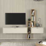 Σύνθεση τηλεόρασης επιτοίχια Edgar χρώμα sandstone – sepet oak 198,4×29,6×148,5εκ.