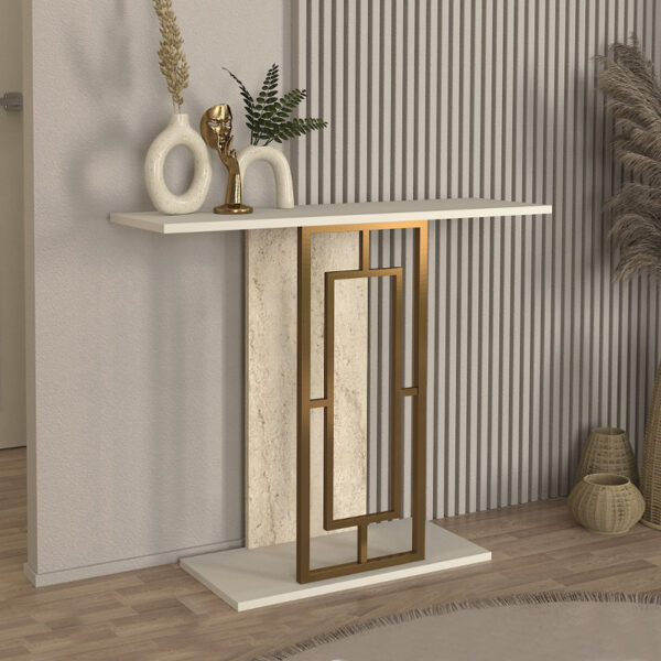 Κονσόλα Alderas Megapap χρώμα sandstone – travertine – χρυσό 90×29,6×76,8εκ.