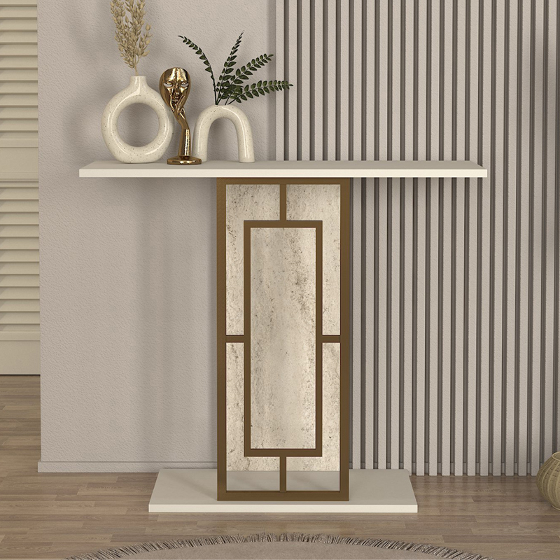 Κονσόλα Alderas Megapap χρώμα sandstone - travertine - χρυσό 90x29,6x76,8εκ. - Image 2