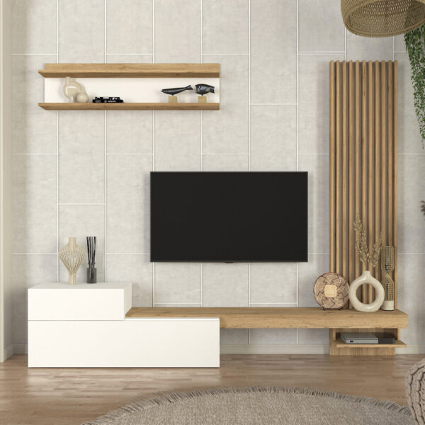 Σύνθεση τηλεόρασης Dumont Megapap χρώμα λευκό – sepet oak 240×36,8×200εκ.