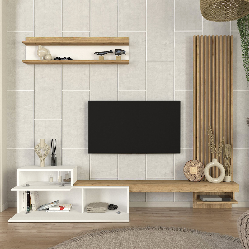 Σύνθεση τηλεόρασης Dumont Megapap χρώμα λευκό - sepet oak 240x36,8x200εκ. - Image 2