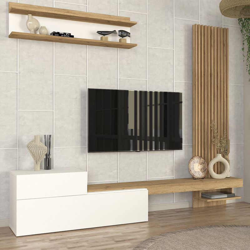 Σύνθεση τηλεόρασης Dumont Megapap χρώμα λευκό - sepet oak 240x36,8x200εκ. - Image 3