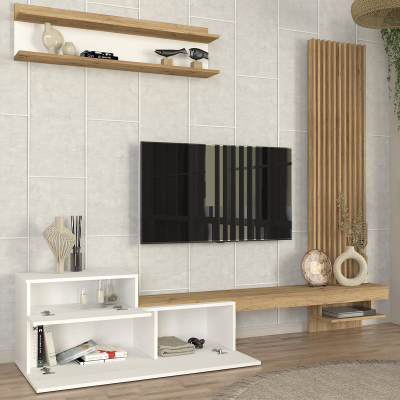 Σύνθεση τηλεόρασης Dumont Megapap χρώμα λευκό - sepet oak 240x36,8x200εκ. - Image 4