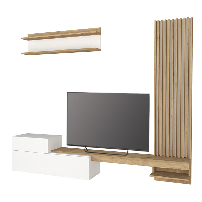 Σύνθεση τηλεόρασης Dumont Megapap χρώμα λευκό - sepet oak 240x36,8x200εκ. - Image 5