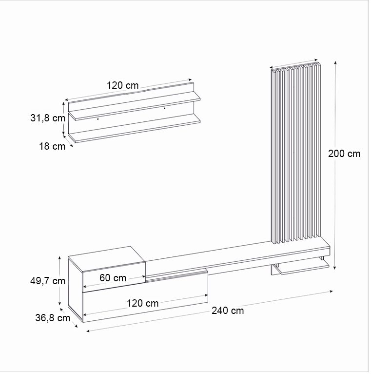 Σύνθεση τηλεόρασης Dumont Megapap χρώμα λευκό - sepet oak 240x36,8x200εκ. - Image 6