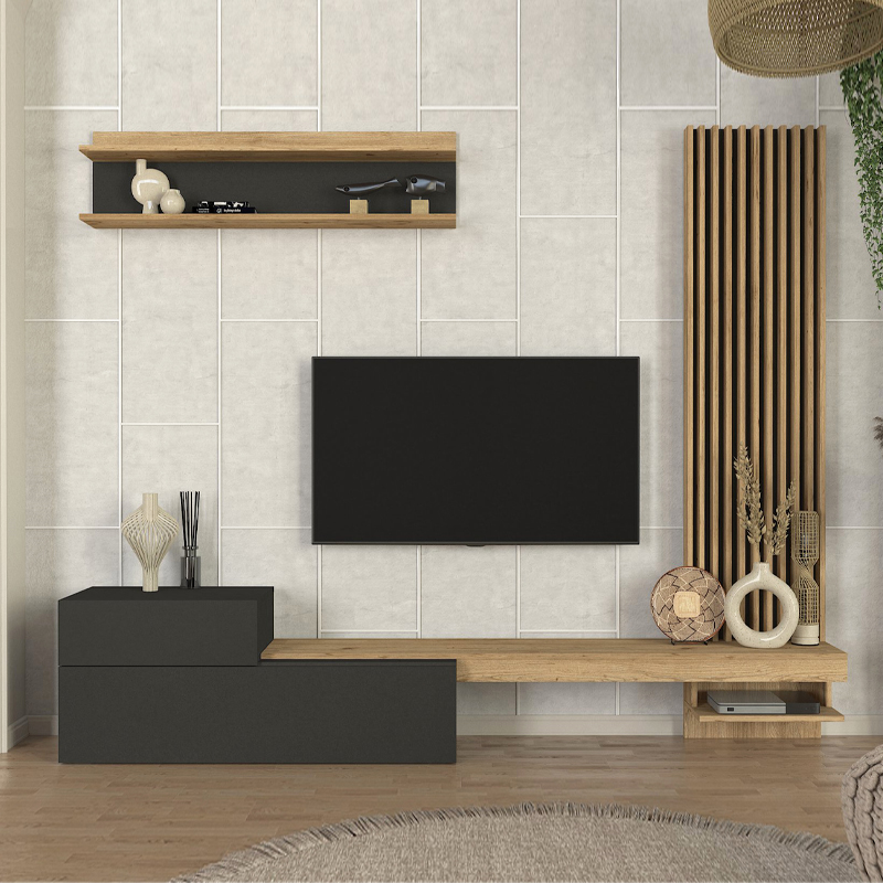 Σύνθεση τηλεόρασης Dumont Megapap χρώμα ανθρακί – sepet oak 240×36,8×200εκ.