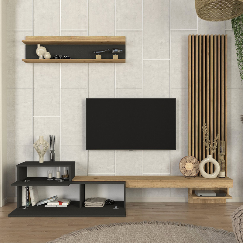 Σύνθεση τηλεόρασης Dumont Megapap χρώμα ανθρακί - sepet oak 240x36,8x200εκ. - Image 2